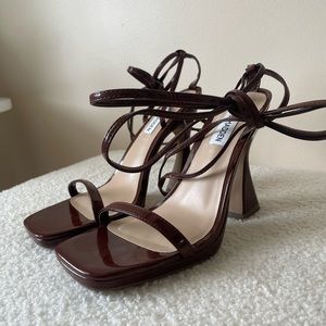 Steve Madden Lafayette Sandal Brown 4" Heel Wraparound Ankle Strap 8.5